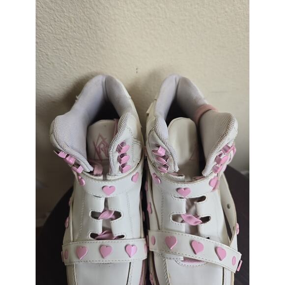 YRU Shoes Size 8 QOZMO White/Pink Hearts Slayr Hi Platform Sneakers Rave Club - Picture 5 of 8